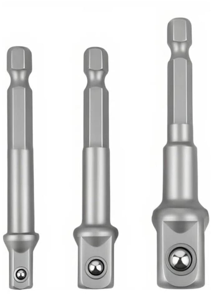 3x Dopsleutel opzetstuk - Bithouder - Schroeftol - Metaal - 1/4'' - 3/8'' - 1/2'' - Klussen - Gereedschap - Tools - Jonyx