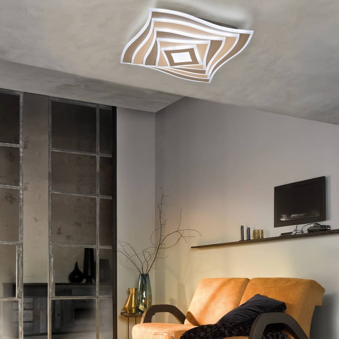 FISCHER & HONSEL LED plafondlamp HERO, greige, 50x50 cm afstandsbediening CCT dimbaar