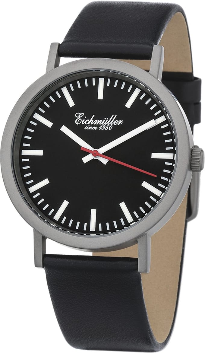 Eichmüller Stationsklok Herenhorloge met Lederen Horlogeband 40 mm