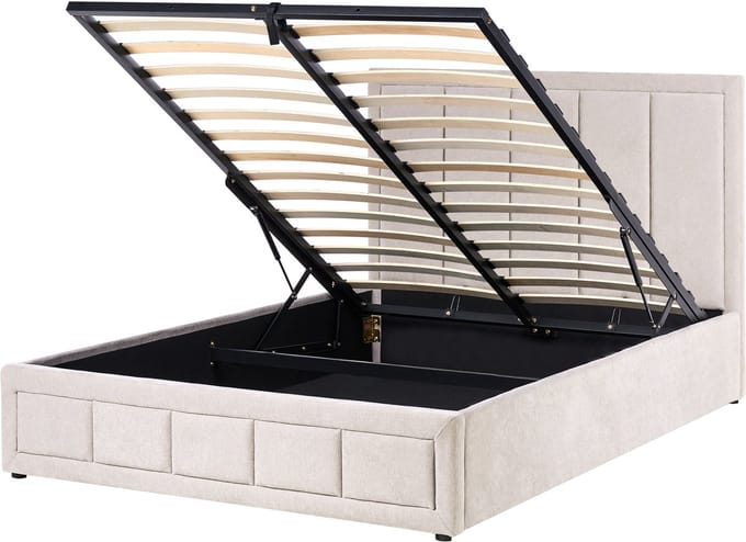 QUIBERON - Bed met opbergruimte - Beige - 140 x 200 cm - Chenille