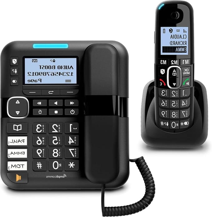 Amplicomms BigTel 1580 Combo, Wired Phone with Large Keys with Answering Machine and Wireless Handset, Audio Boost, Powerful Ringtones, Hearing Aids Compatible