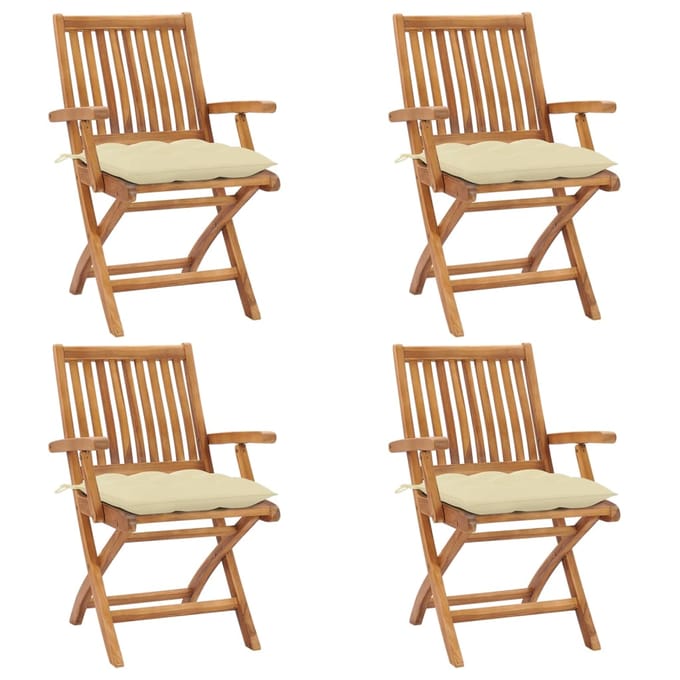 vidaXL - Opklapbare - stoelen - met - kussens, - 4 - stuks, - massief - teakhout