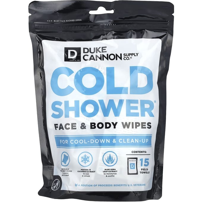 Duke Cannon Supply Co., Cold Shower®, Face & Body Wipes, Palm Towels, 15 Count gray