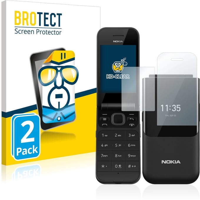 BROTECT - Screenprotector voor Nokia 2720 Flip - Folie Beschermfolie transparant 2 Stuks