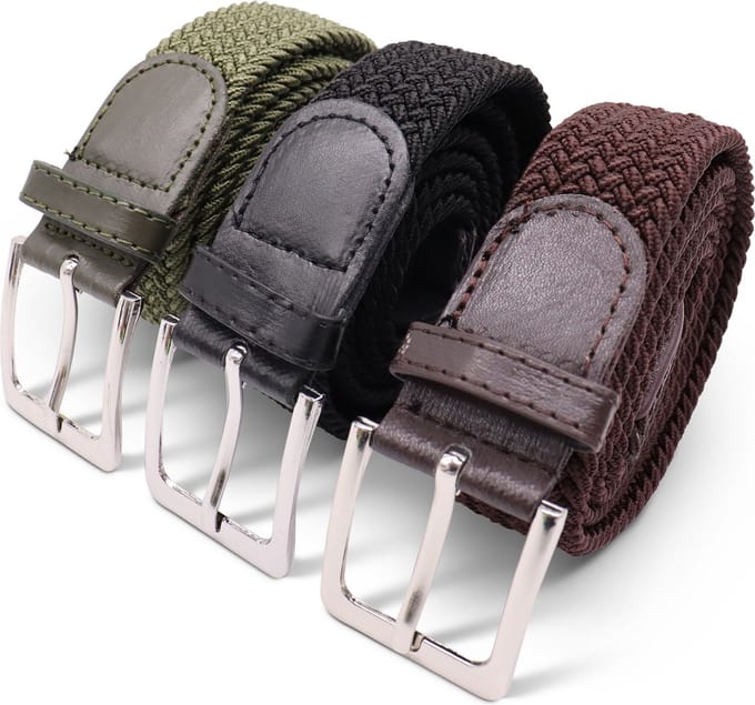 Elastische Broekriem - 3 pak - 35 MM - 105 CM. - zwart, bruin en groen