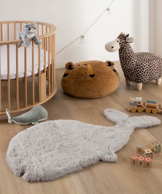 Kindervloerkleed Walvis - Fluffy lichtgrijs 70x120