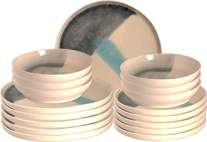 Palmer - Serviesset - Marlow - 6 persoons - Wit/Blauw - Stoneware - Bordenset - 18-delig
