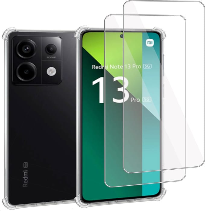 Geschikt voor Xiaomi Redmi Note 13 Pro / POCO M6 Pro - Hoesje + 2x Screenprotector – Gehard Glas Cover + Shock Proof Case – Transparant