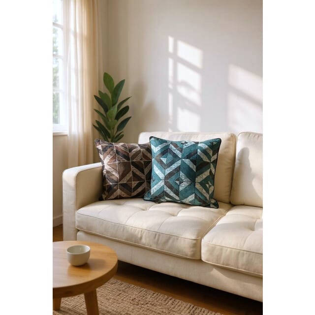 Gek op kussens! Sierkussen stripe patchwork #2 | 45 x 45 cm | pu leder