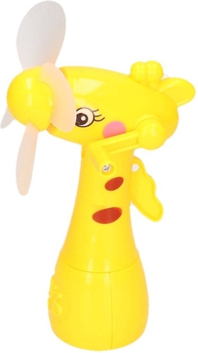 Waterspray ventilator - giraffe - geel - voor kinderen - waterverstuiver - zomerventilator - 15 cm