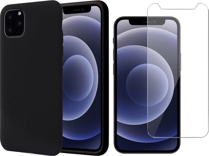 Hoesje geschikt voor iPhone 13 Pro Max - Fluweelzachte Backcover - Zwart - Met Screenprotector