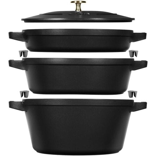 STAUB STACKABLE SET - Kookpannenset - 3 stuks - Ø 240mm - Gietijzer - Zwart
