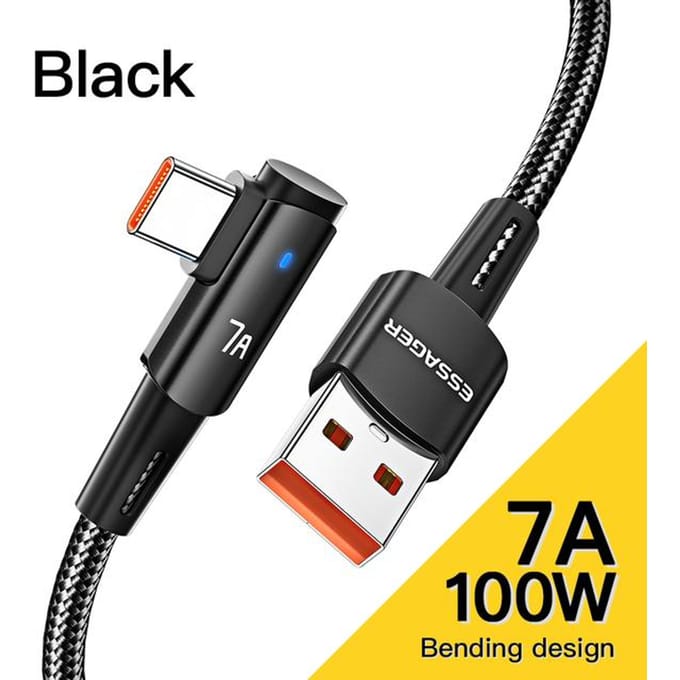 Essager USB-C Kabel 6A 66W QC4.0 Nylon Zwart/Blauw 1m