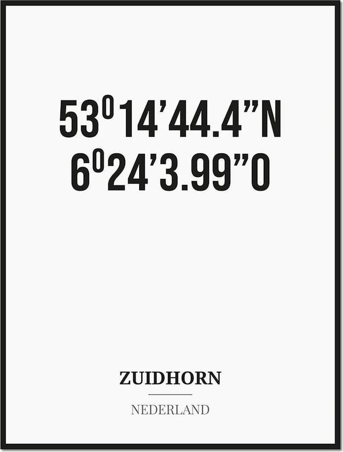 Poster/kaart ZUIDHORN met coördinaten