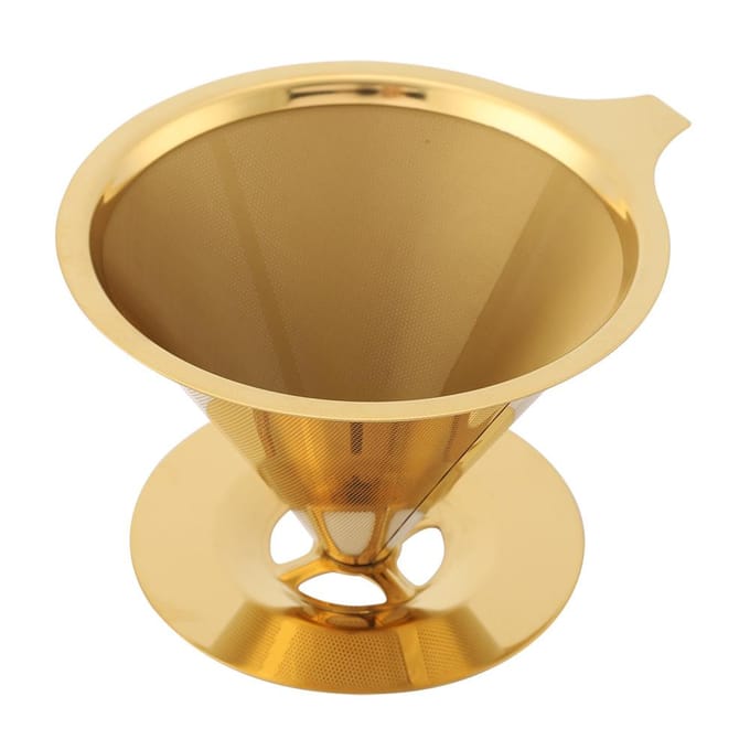 Filtre Verseur à Café en Acier Inoxydable Or Titane avec Support de Tasse et Poignée beige
