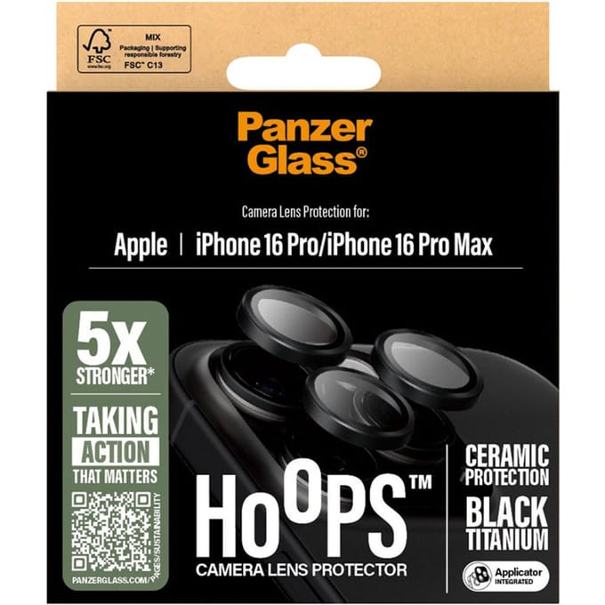 PanzerGlass Screenprotector geschikt voor Apple iPhone 16 Pro Glazen | PanzerGlass Ceramic Hoops Camera Lens Protector - Case Friendly