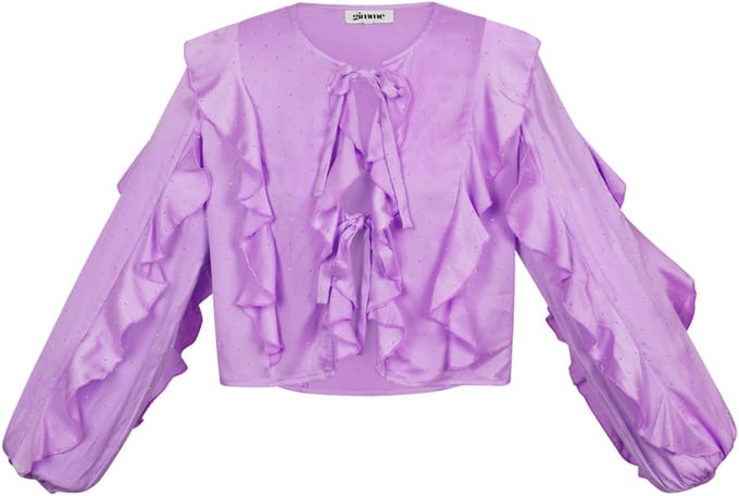 Gimme - blouse - dames - lange mouw - paars - subtiele siersteentjes - striksluiting - Maat M