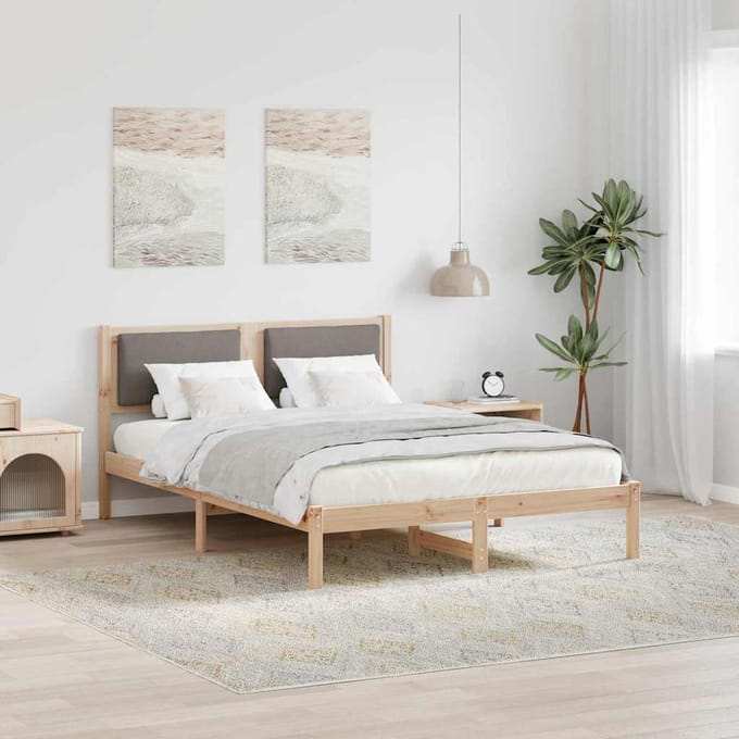 vidaXL - Bedframe - met - hoofdeinde - Taupe - 150 - x - 200 - cm - Massief - grenenhout