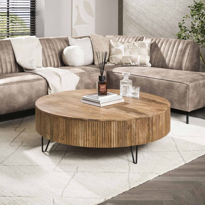 Hoyz Collection - Salontafel Wave Ø120 Cm - Massief Mango Zand