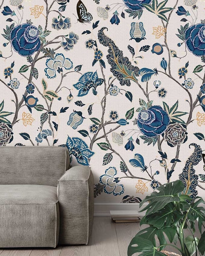 INGK - Floral Utopia Behang - Pomegranate Blue