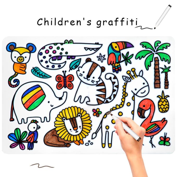 Gepersonaliseerde DIY Kleur Silicone Baby Placemats Cartoon Patroon Tafel Placemats Herbruikbare Doodle Tekenmat Babyspullen gray