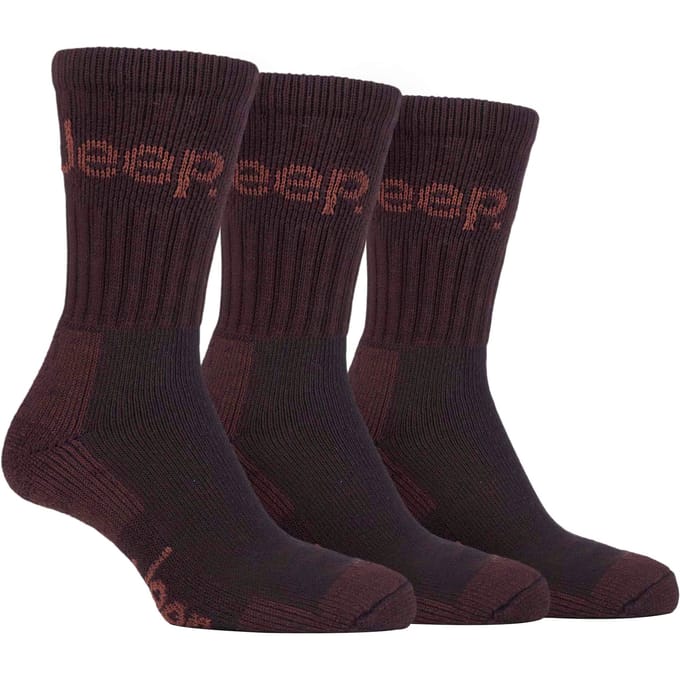 Heren 3 paar Jeep Cushion Sole Hiking werksokken - Bruin