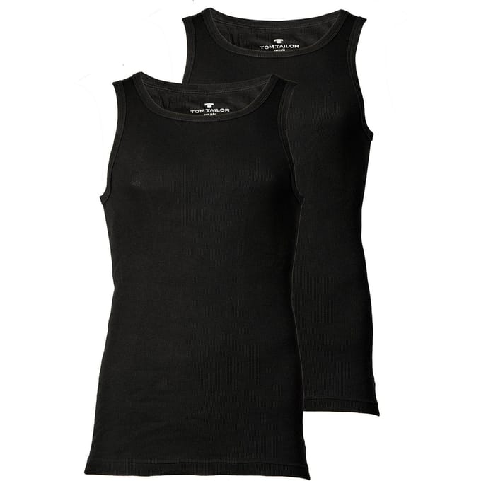 Tom Tailor - Tanktops met geribde structuur in een set van 2 - Maat M/5 - black uni