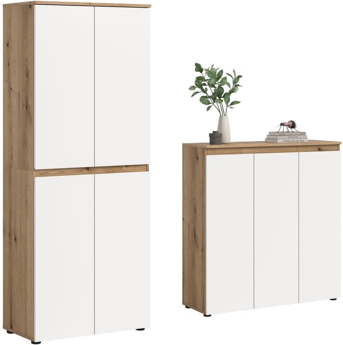 Ruime Universele Kast Wit-Eik - 15 Planken en Kleiderstang - 140x175 cm