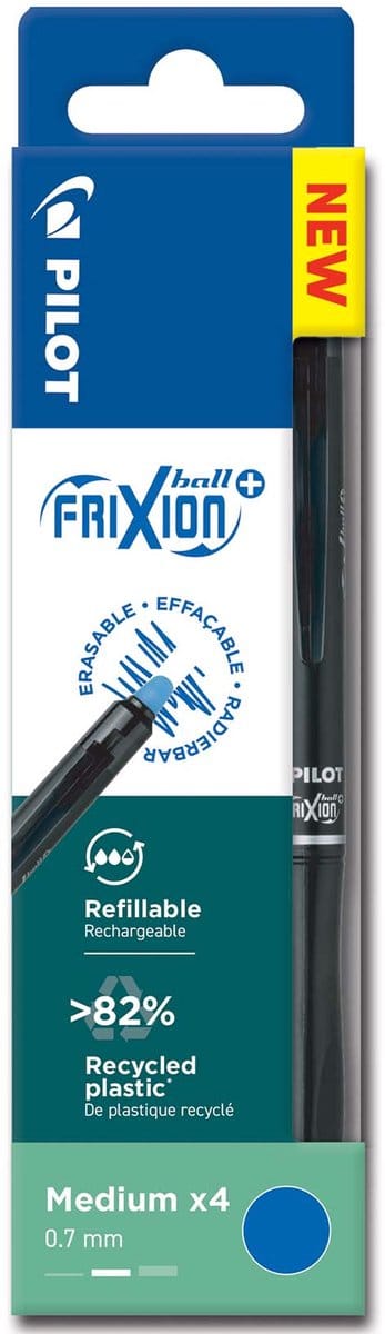 Wallet - set van 4 - FriXion Ball Plus - Uitwisbare Rollerbalpen- Blauw - Middelgrote punt