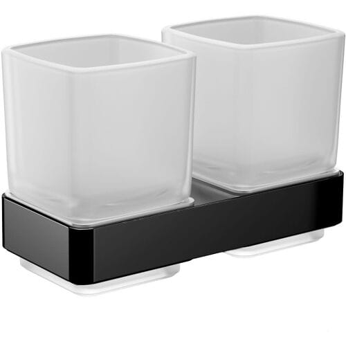 Emco Loft black double glass holder with crystal glasses, satin 052513300