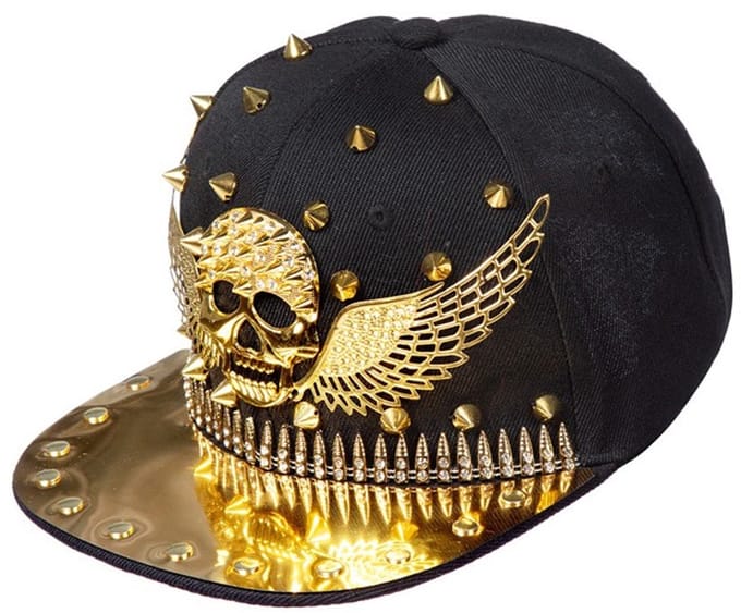 Baseball Pet Skull met Vleugels Zwart-Goud