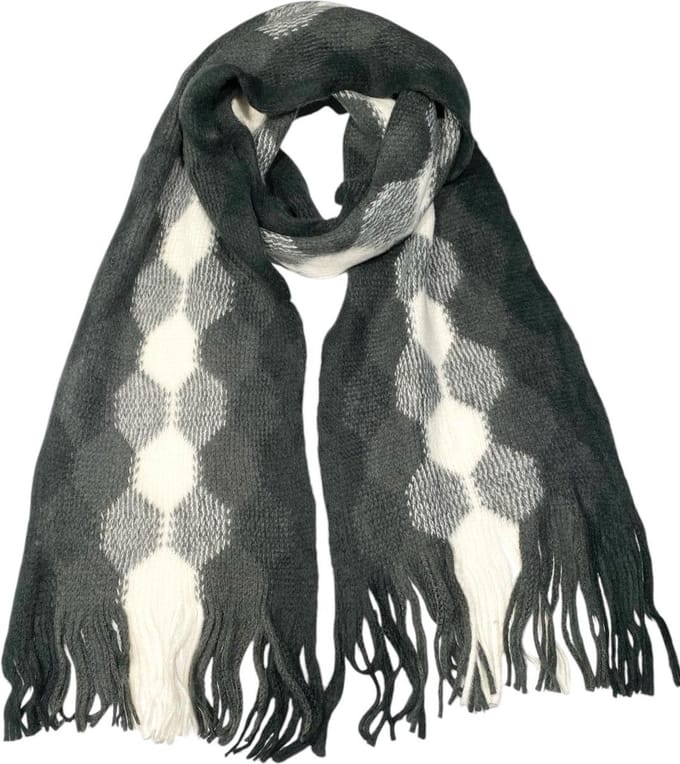 Lange Gebreide Sjaal - Unisex - Ecru/Zwart - 180 x 25 cm (144)