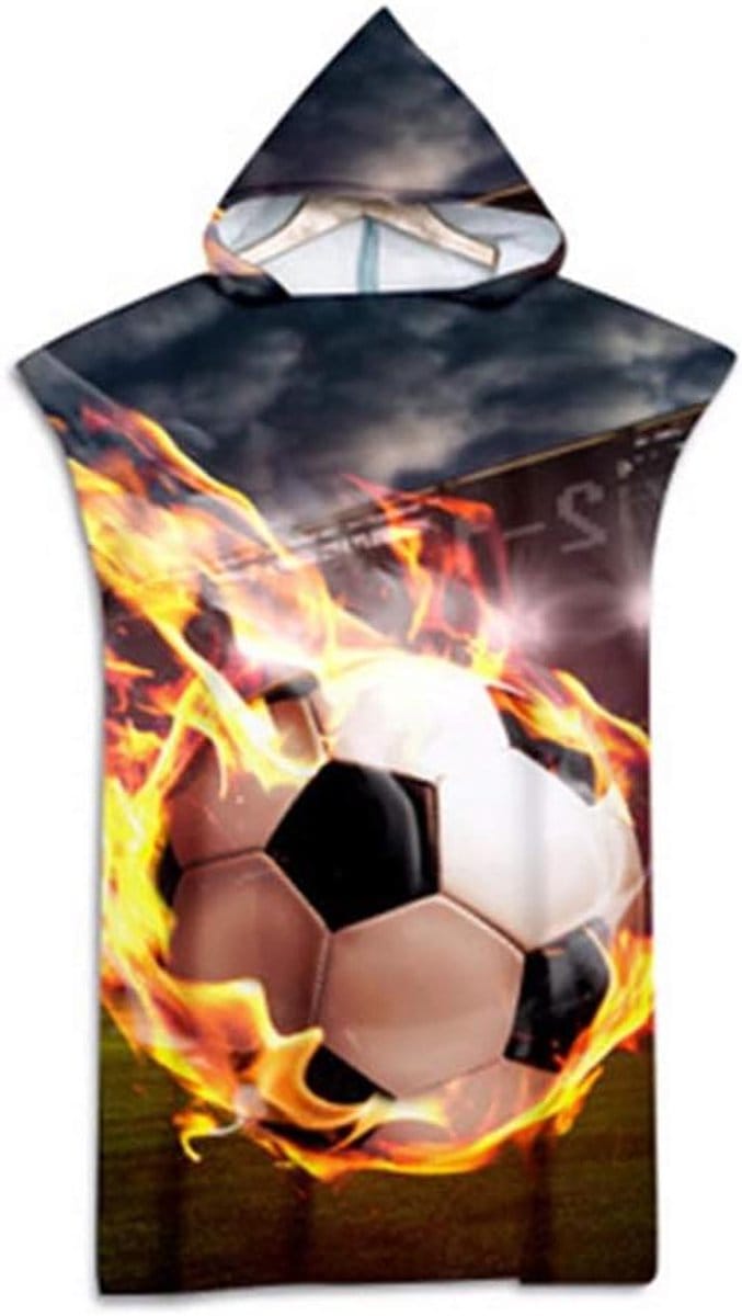 Poncho Handdoek - Omkleedponcho Badjas - Strand Bezoek - Sneldrogend Microvezel - 75x110 cm - Voetbal Print