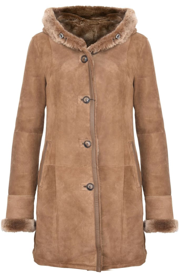Dames suède merino schapenvacht parka jas-tripoli