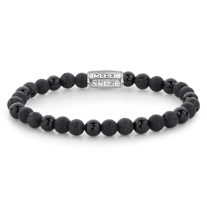 Rebel & Rose armband Black Rocks 6mm unisex 3-S-UNISEX