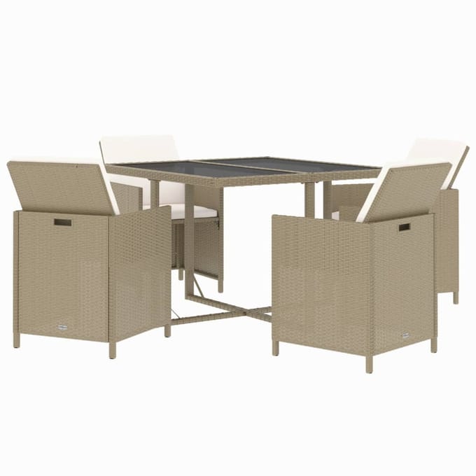 vidaXL - 5-delige - Tuinset - met - kussens - poly - rattan - beige