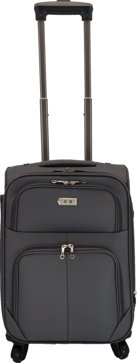 Handbagage stoffen koffer 55cm 4 wielen trolley - Donker Grijs
