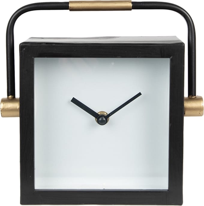 Clayre & Eef Tafelklok 19 cm Zwart Wit IJzer