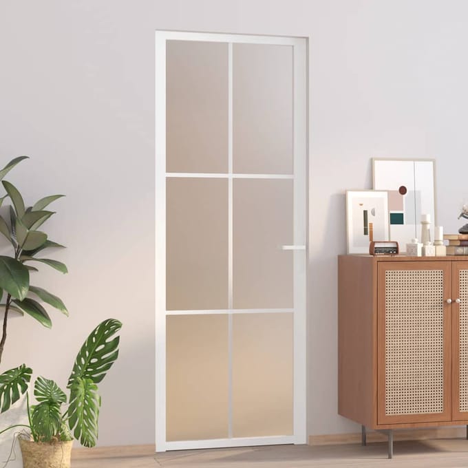 vidaXL - Binnendeur - 76x201,5 - cm - matglas - en - aluminium - wit