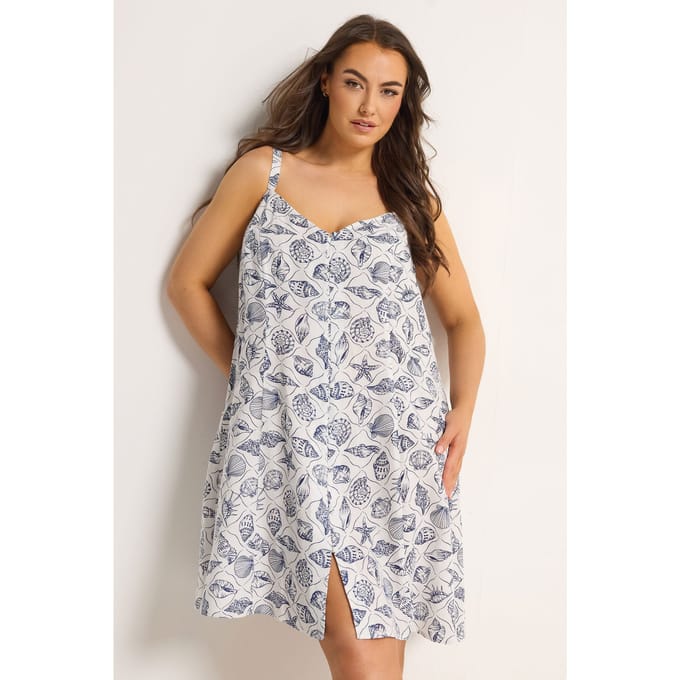 Yours Witte Linnen Jurk Met Schelpenprint Size 50-52