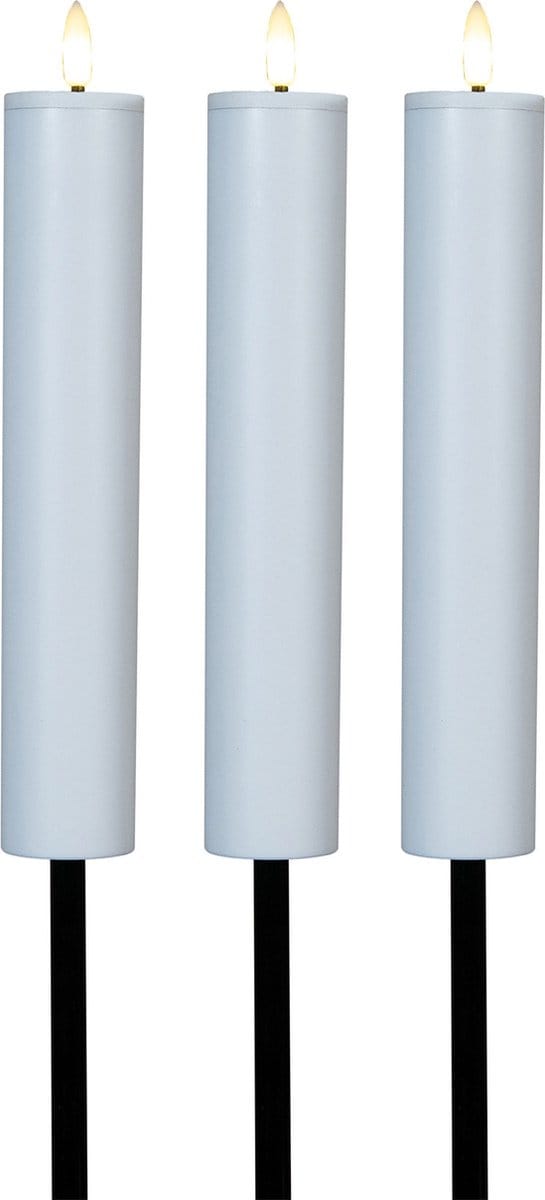 Anna Collection solar kaars fakkel - 3x - wit - tuinsteker - H76 cm - 3D lont - tuinlamp