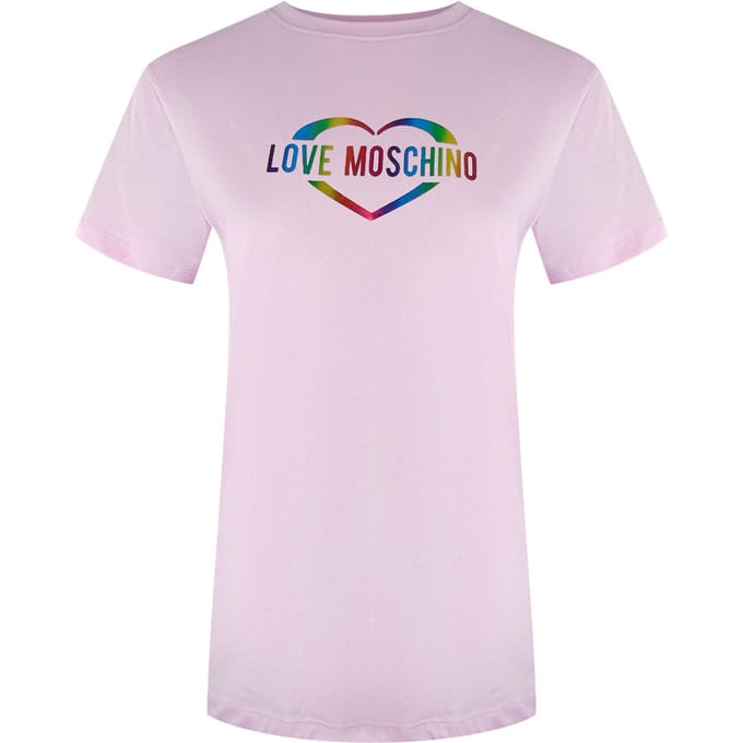 Love Moschino Multi Colour Heart Logo Pink T-shirt