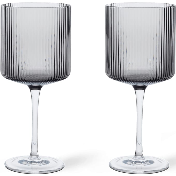 Ferm Living Ripple rode wijnglazen set van 2 - smoked grey