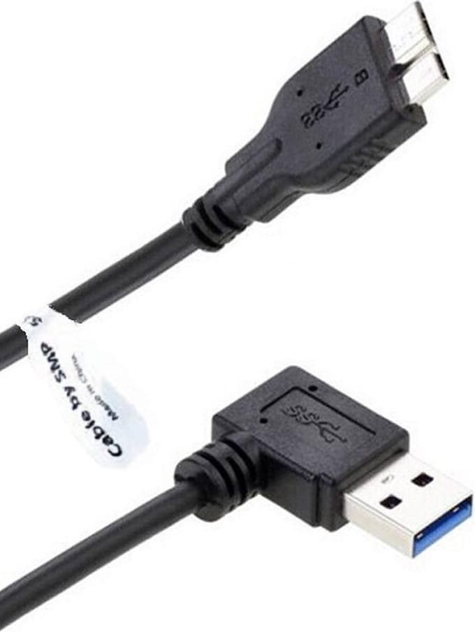 OneOne 0,20m Micro USB 3.0 kabel. Haaks rechts. Micro USB B datakabel past op Externe harde schijf van Seagate, LaCie, Toshiba, Verbatim, Transcend, Adata, Buffalo, WD Elements / Western Digital