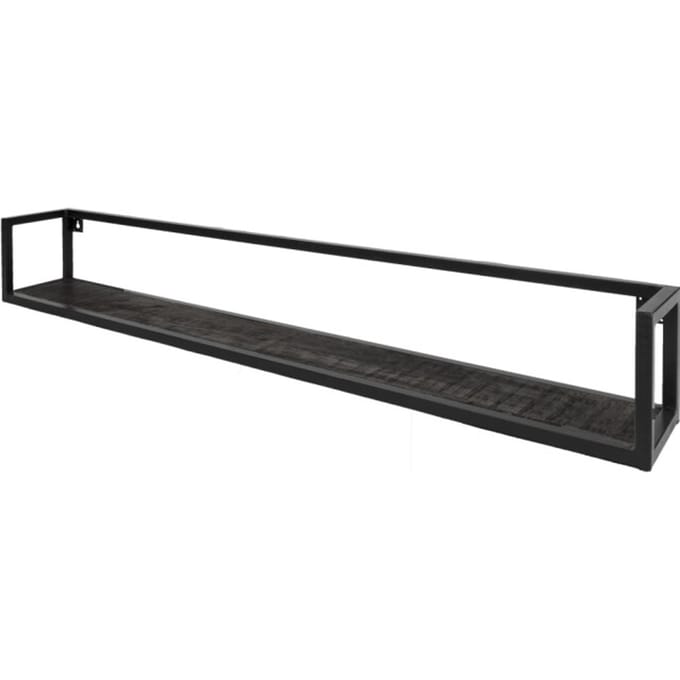 Wandplank Vintage Zwart Mangohout 140 cm - Industriële Wandplank van Mangohout met Stalen Frame