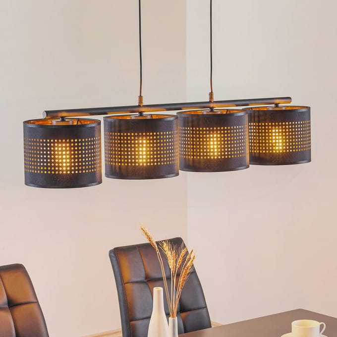 TK Lighting Hanglamp Tago, 4-lamps, zwart/goud