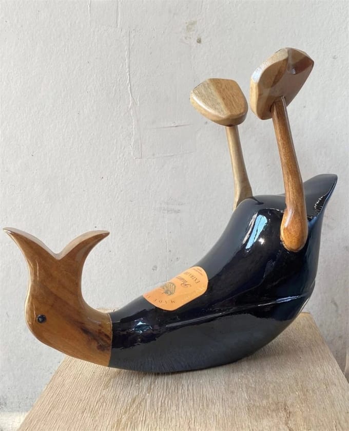 Houten eend Leo fleshouder