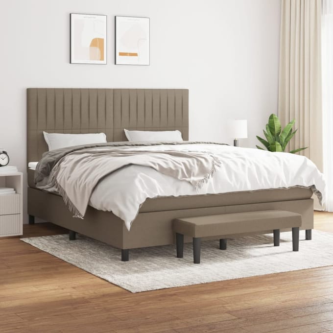 vidaXL - Boxspring - met - matras - stof - taupe - 160x200 - cm