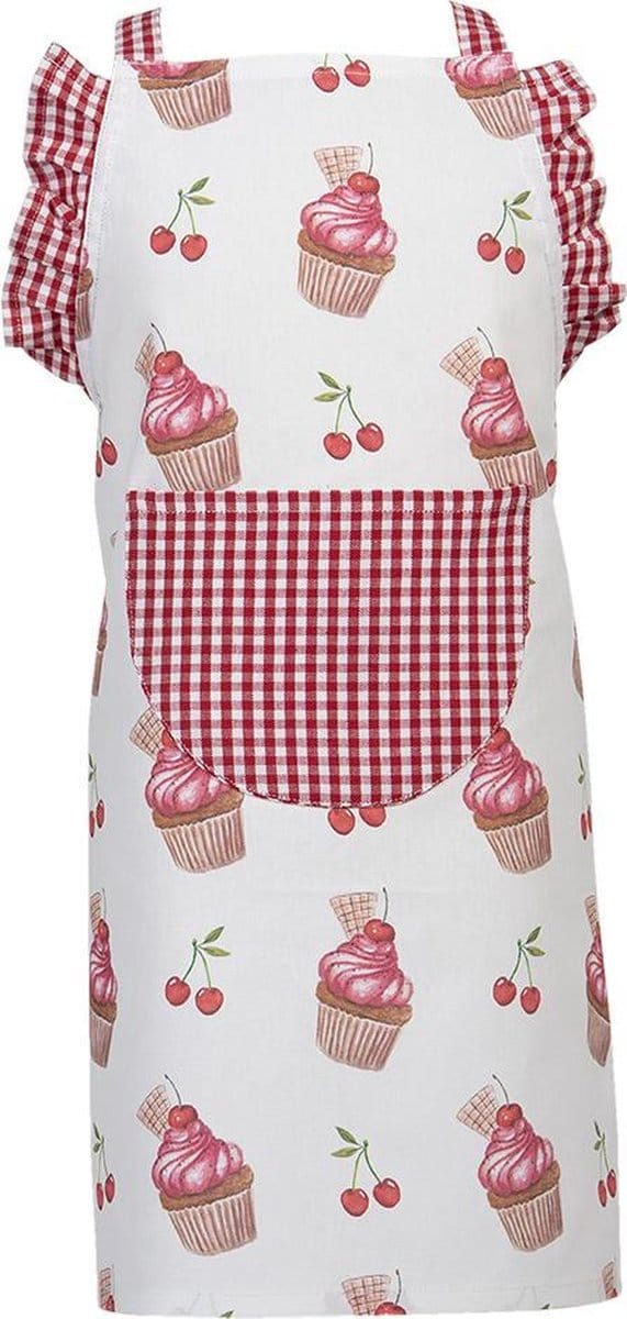 Clayre & Eef Keukenschort Kinderen 48x56 cm Rood Roze Katoen Cupcakes