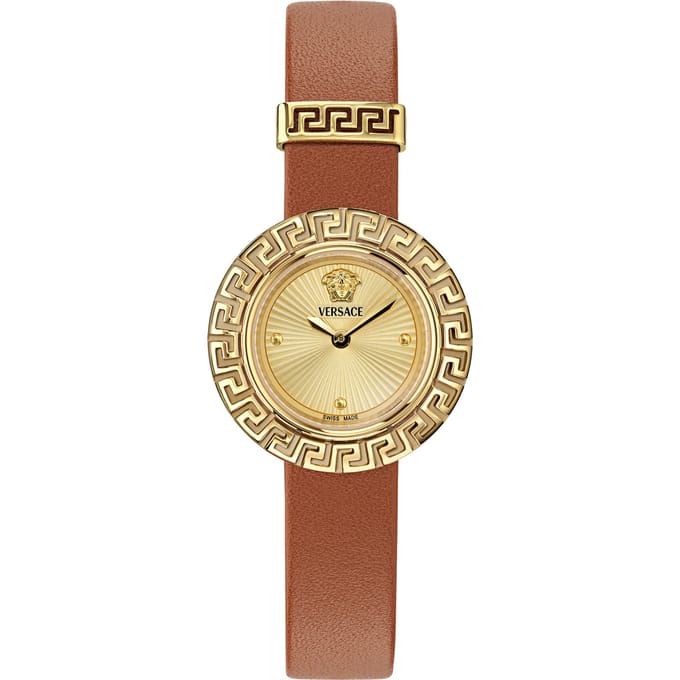 Versace La Greca VE8C00124 Horloge - Leer - Bruin - Ø 28 mm